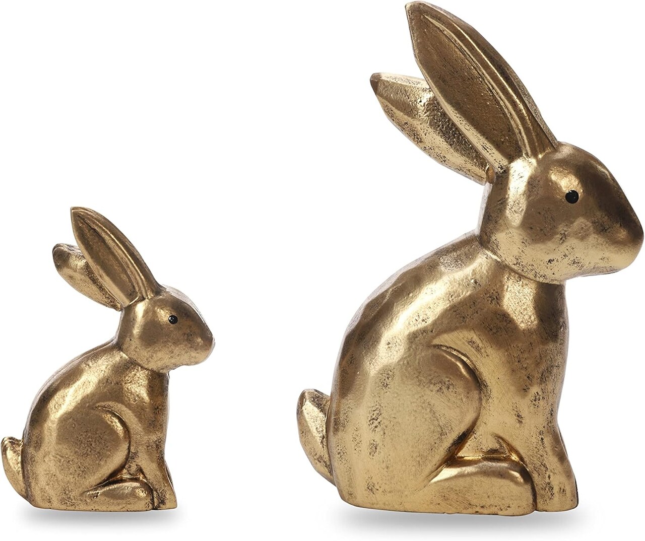 Golden Bunny Figurines, Wooden Bunny Decor, Small Easter Rabbit Statue Set of 2, Vintage Easter Decorations, Bunny Decorations for Home, Spring Decor, Gift